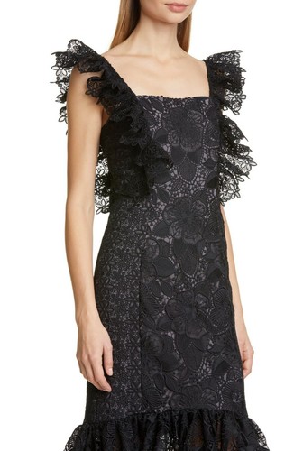 BADGLEY MISCHKA Black Lace Ruffle High/Low Flounce Hem Midi Cocktail Dress 4 = S - Picture 6 of 8