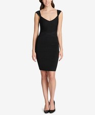 $208 Guess Women's Black Sweetheart Neck Bandage Knit Short Bodycon Dress Size 2