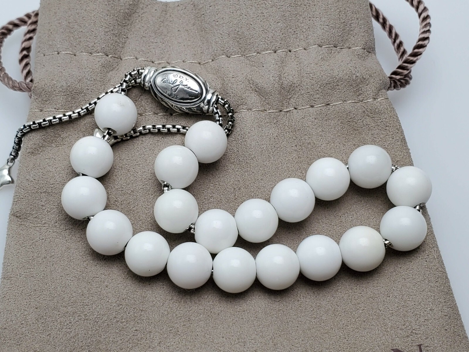 David Yurman Sterling Silver Spiritual Bead Bracelet with White