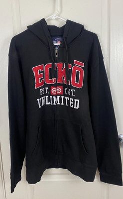 Ecko Unltd Hoodie Mens L Black  Zipper Embroidered y2K Skater Grunge Logo