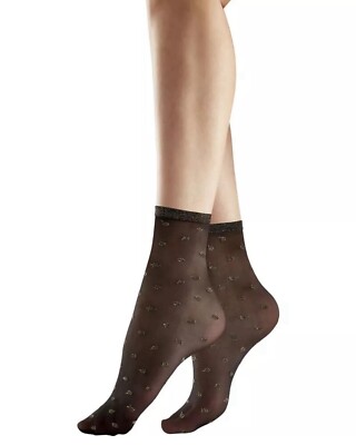Pretty Polly Sparkly Spot Net Ankle High Sheer Socks Black/Gold - NPAXX9