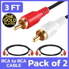 2 Pack 2 RCA Male to 2 RCA Male Cable 3ft Stereo Audio Cord 2RCA DVD HDTV