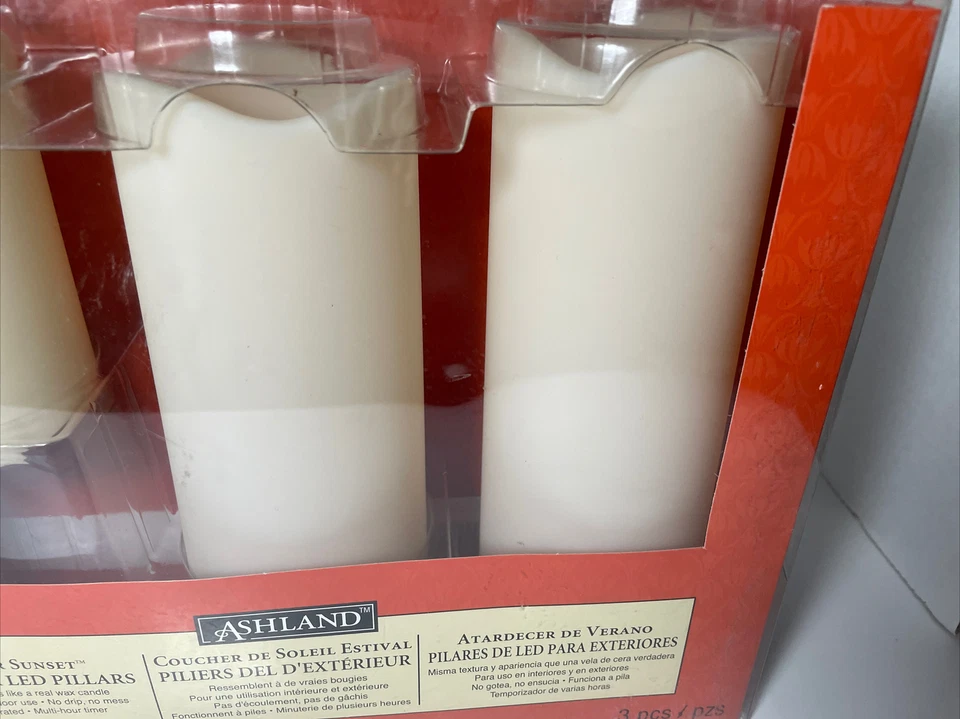 ASHLAND NUEVO Juego de 3 Pilares LED de Verano Puesta de Sol Exterior Alturas en Niveles Blanco Foto 3 de 4