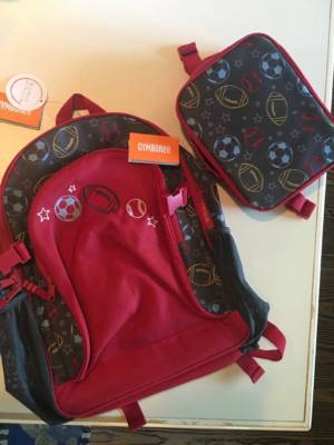 Gymboree Boys Sports Themed Backpack Lunchbox Set Red Gray NWT