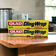 Glad Cling Wrap 500 Total sq ft x 12 in. 2 NEW ROLLS 1 Ea 200 & 300 Sq Ft