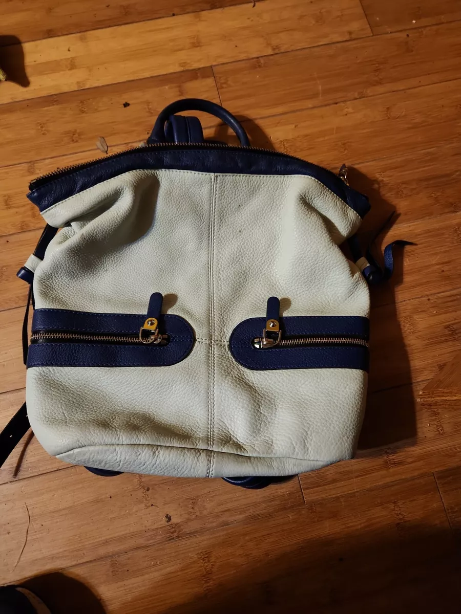 Large orYany Pebbled Leather Shoulder Bag Backpack Navy and Light Blue