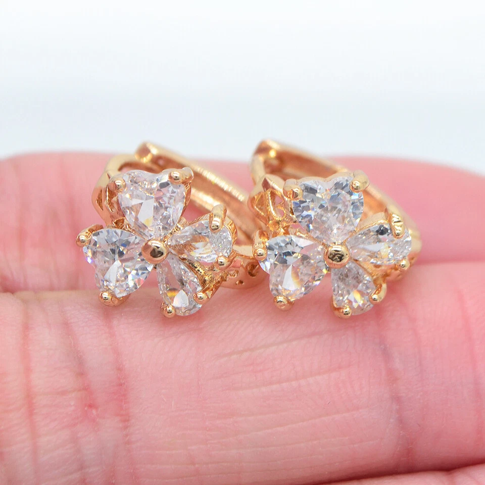 18K желтое золото заполненное многоцветный топаз бабочка сердца Huggie серьги ювелирные изделия - Изображение 4 из 4