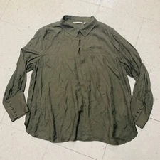 SOFT SURROUNDINGS Sz 3X Green Coastline Triple Keyhole Jacquard Leopard Blouse