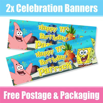CELEBRATIONS Personalised Sponge bob Banners Birthday/Celebration - Any Name & Age Unofficial