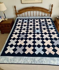 Winter Frost Quilt in Blue and White- 70 x79 -Handmade-100 Cotton 45
