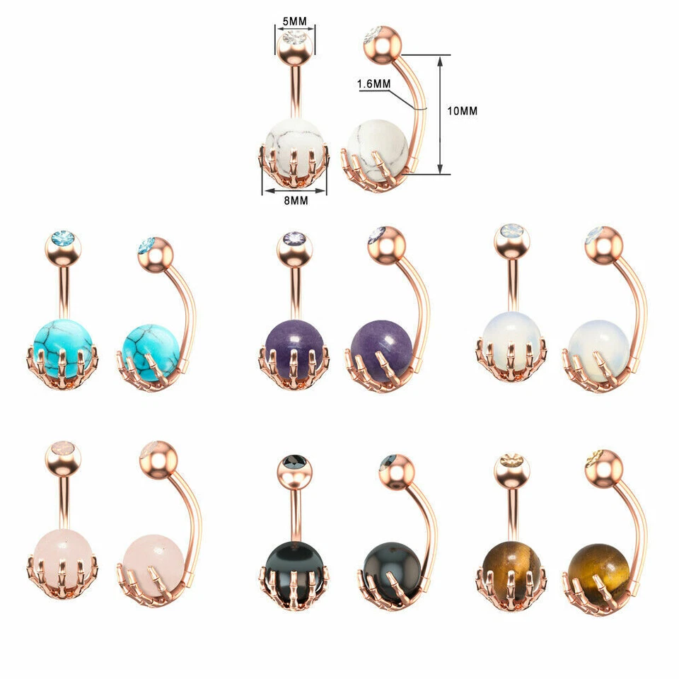 Navel Piercing Dragon Claw Belly Jewelry Button Ring Stone Ball Navel Ring 14G - Imagem 3 de 4