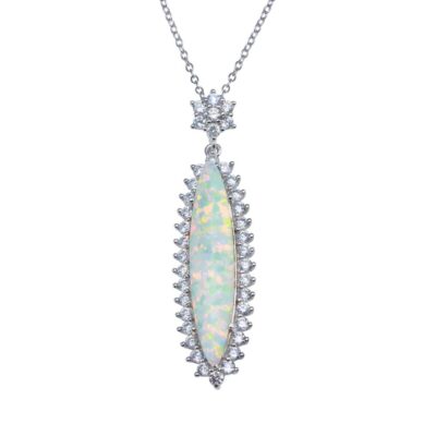 TRÄNENOPAL HALSKETTE ANHÄNGER MIT SIMULIERTEN DIAMANTEN 925 STERLINGSILBER 