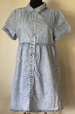 Light Washed Denim Summer Dress Short Sleeve Collared Size Medium