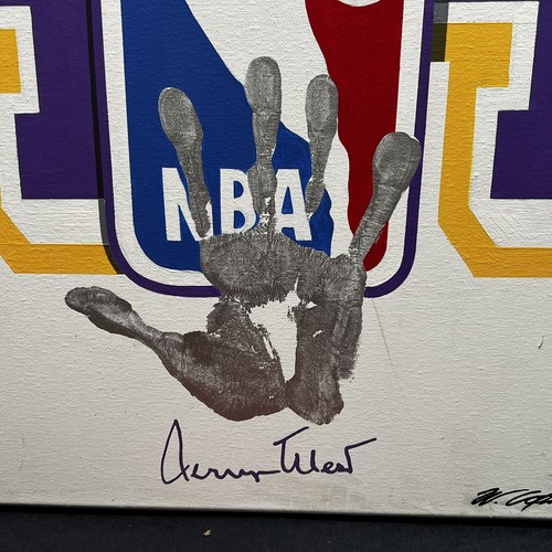Jerry West Autographed Lakers 16x20 Canvas 1/1 Original Art Handprint BAS - Picture 2 of 4