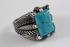 Gothic Claw Dragon Ring Turquoise Stone Signet Ring Silver 925 Silver / 481