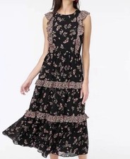 J. Crew Factory Sleeveless Floral Ruffle Tiered Maxi Dress Sz 2 Black Pink (V3