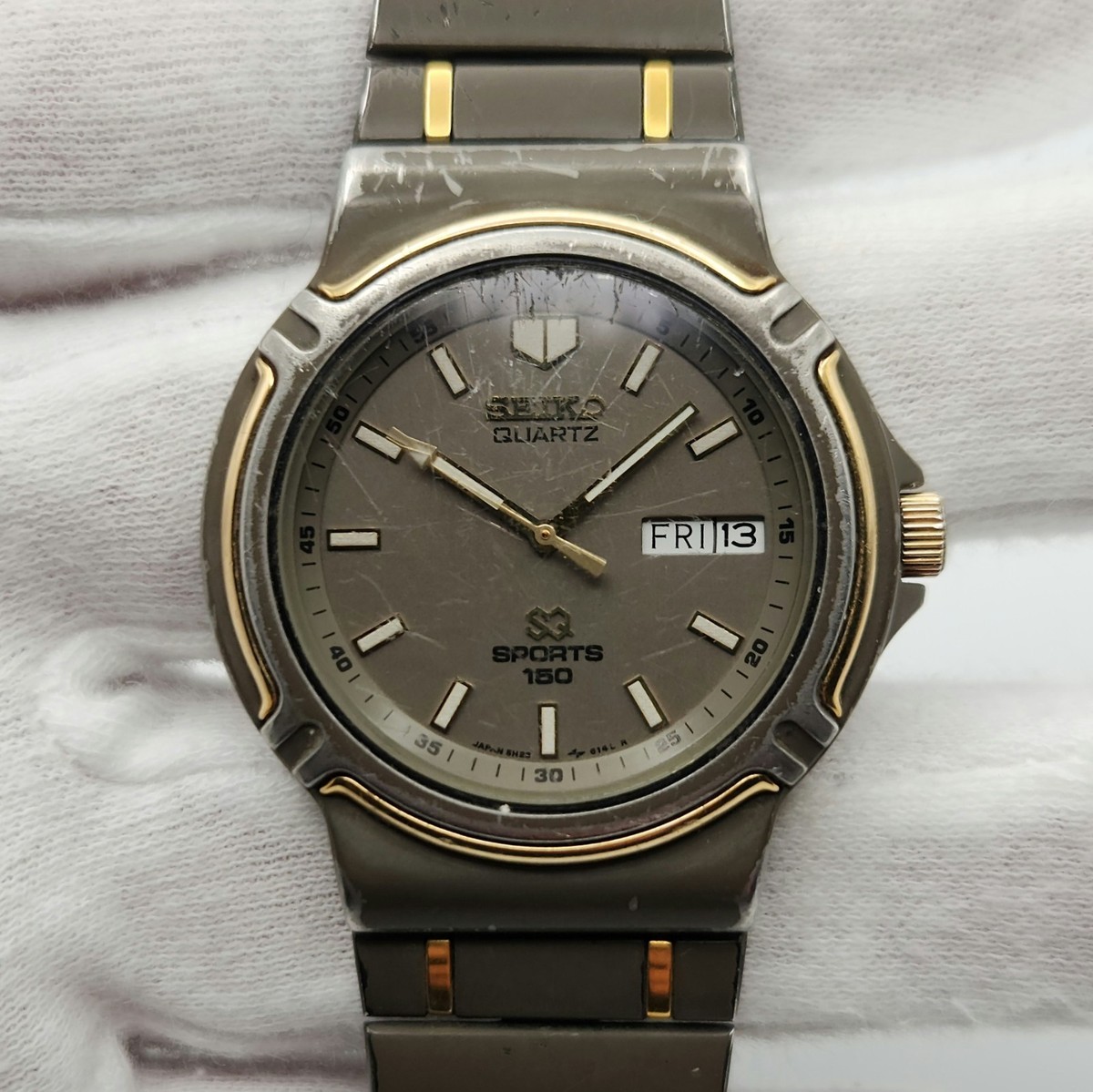 Seiko SQ Sports 150 Vintage Day/Date Quartz Watch 5H23-6219 - READ