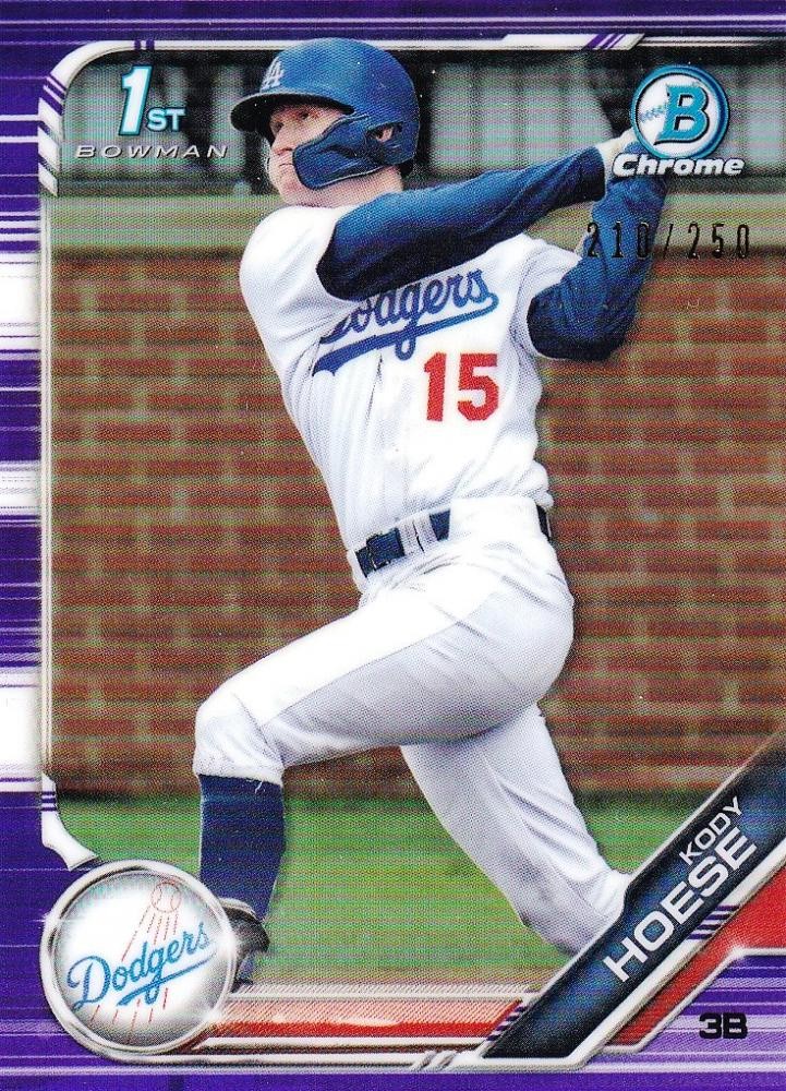 2019 Bowman Draft Los Angeles Dodgers Kody Hoese Base Chrome Purple 210/250