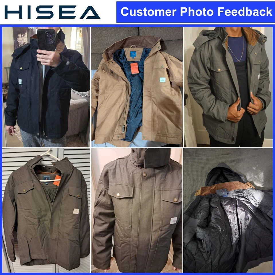 HISEA Men's Insulated Work Jackets Quilted Lined Hooded Duck Canvas Coat Pockets - Image 2 of 4