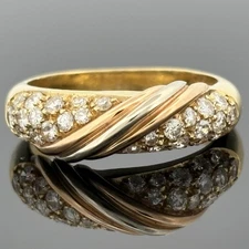 Vintage Pavé Diamond & 18k Yellow Gold Band with Tri-Gold Accent
