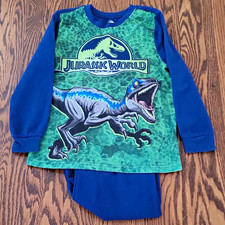 Jurassic World Boys 2pc Pajama Set 6-7Y Green/Blue Dinosaur Long Sleeve FR
