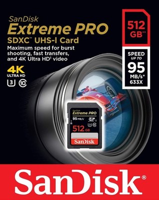 SanDisk Extreme PRO 512GB SD SDXC Class10 UHS-I U3 V30 4K UHD Camera Memory Card