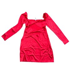 ASYOU twist detail long sleeve mini dress in red, Women's, UK 14