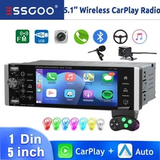 5.1" Single 1 Din Wireless Carplay Car Stereo Radio Bluetooth IPS Screen CAM&MIC