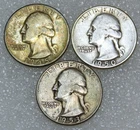 1945-D, 1950-S, 1953 Washington Silver Quarter lot of 3 coins in saflip #C188