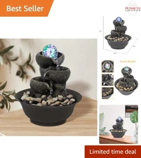 Tabletop Waterfall Fountain Resin 8.3x8.3x9.1 In LED Light Indoor Decor