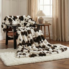 Cow Print Faux Fur Throw Blanket for Couch, Ultra Soft Cozy Blanket Portable ...
