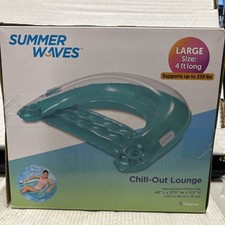 Summer Waves Chill-Out Lounge Pool Float 4ft Blue w/ Drink Holder 220lb