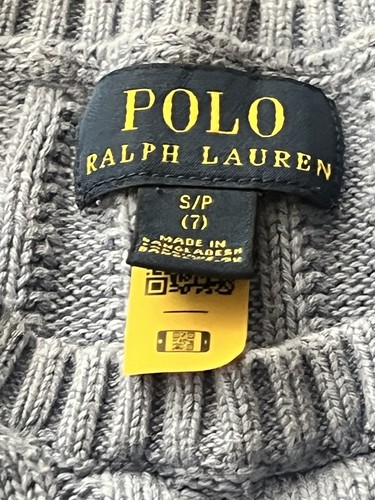 Polo Ralph Lauren Lt Blue White Pony Girls Small Long Sleeve Cable Knit Sweater - Picture 8 of 8