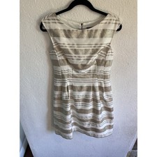 Vince Camuto Women’s Size 4 White and Gold striped knee length dress