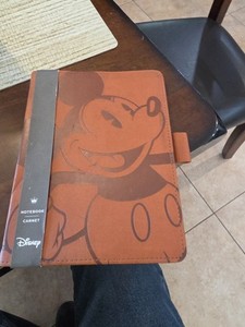 Disney Mickey Mouse Journal Notebook Brown Faux Leather Pen Loop Vintage Style
