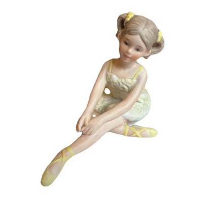 Vintage Enesco Ballerina Figurine   Hand-Painted Porcelain Dancer -Pig Tails