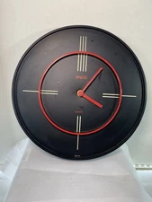 Retro Spartus Wall Clock 80s 90s Quartz USA Black Red 10 inch VTG