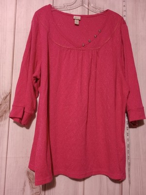 Venezia Shirt Womens 26/28 Pink Metallic 3/4 Sleeve Pullover Stud Detail Top