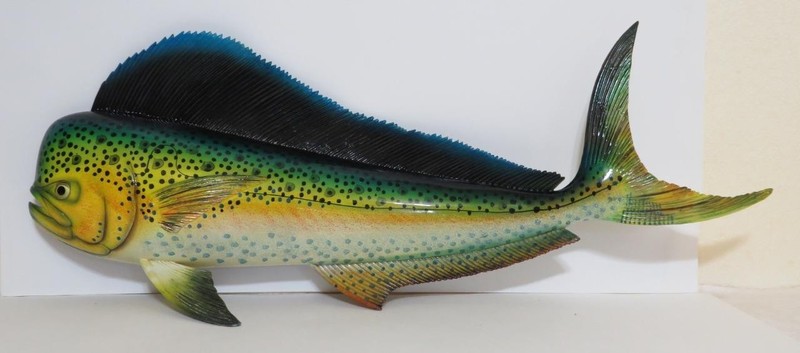 Hand Painted 28" Mahi Mahi Dolphin Fish Wall Mount Fishing Decor Art Sculpture
