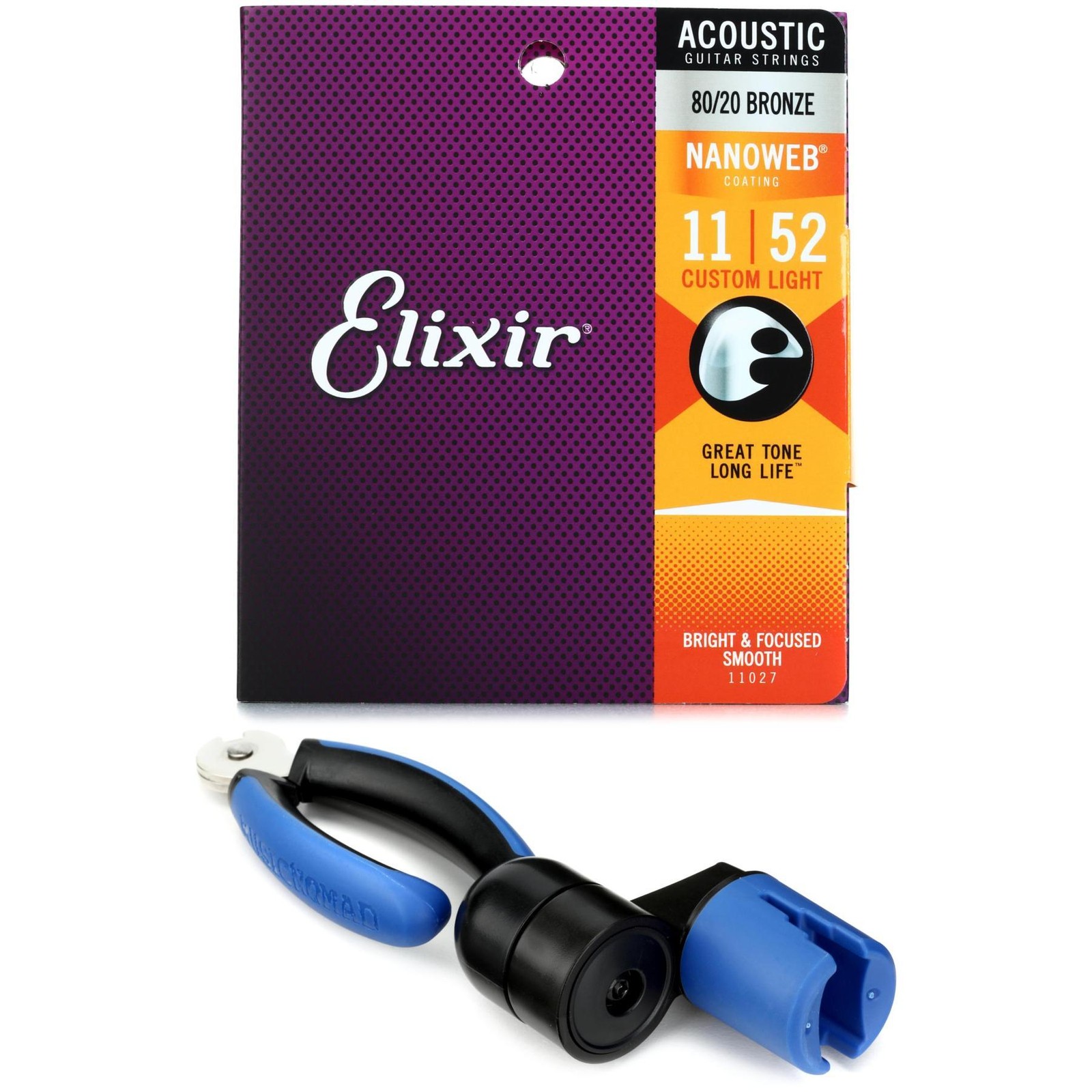 Струны для акустической гитары Elixir Strings 11027 Nanoweb 8020 с устройством для намотки струн - 5390₽