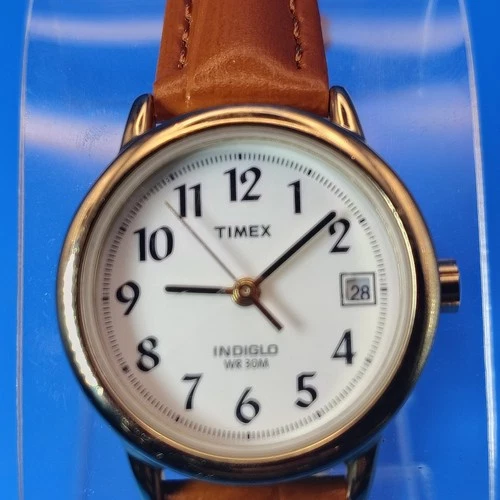 Vintage 90's Timex Easy Reader Date 25mm Women's Quartz Watch Leather Strap