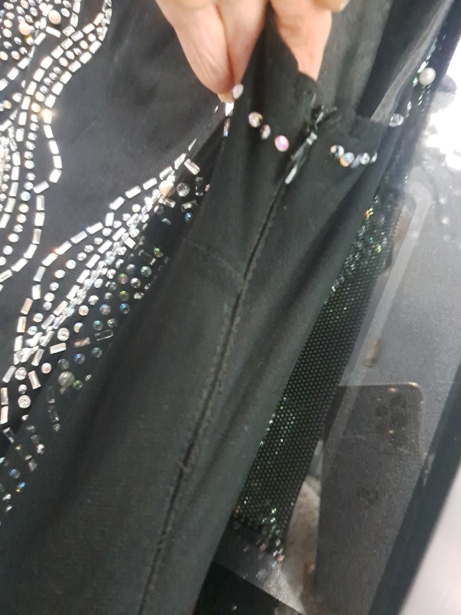 BANJUL Black Rhinestone Pearls,Feathers, Sleeveless,lon Dress. BUST 38" Sz.Large View 6