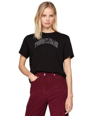 Tommy Jeans Shirt Womens Size XL Black Logo Graphic Crew Neck Tee Top T-Shirt