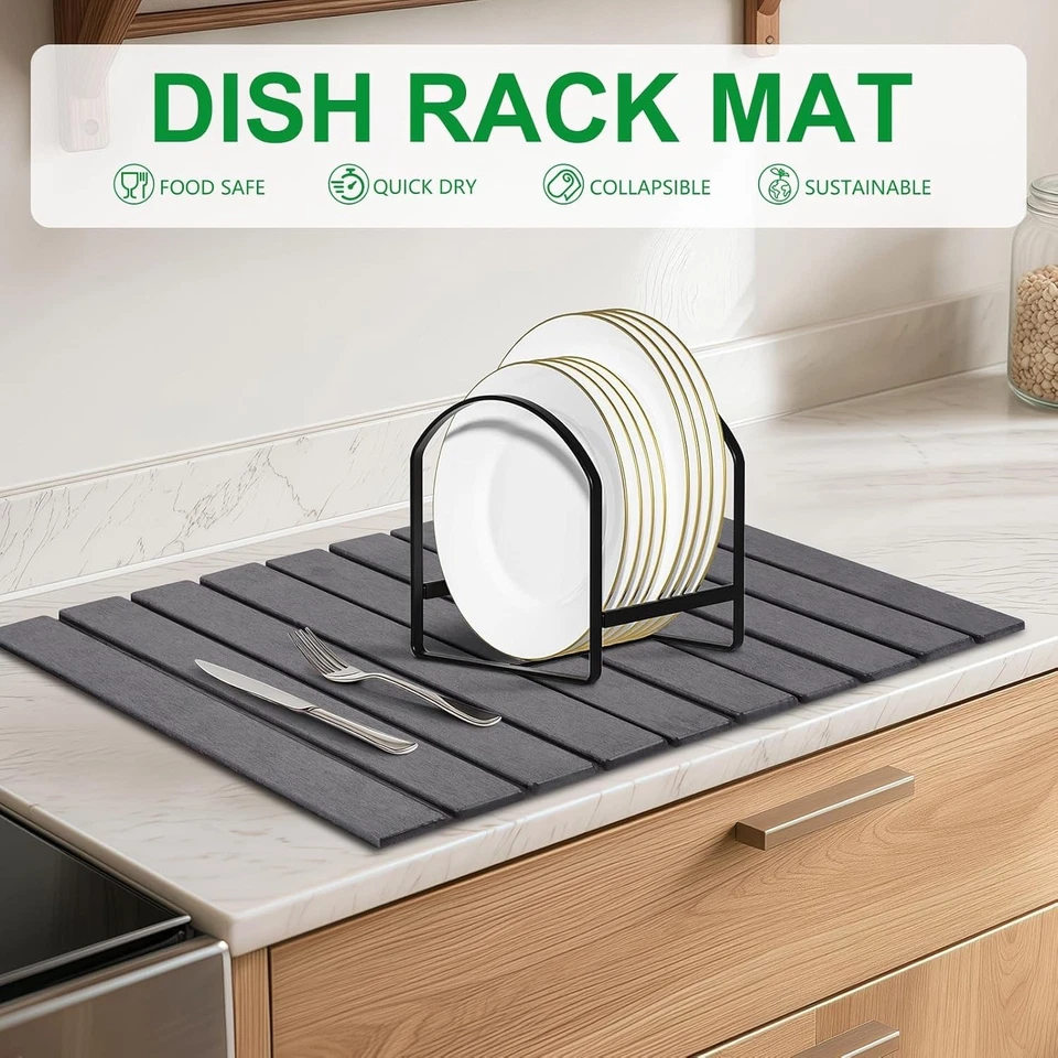 Alfombra de secado de piedra para mostrador de cocina grande, plegable secado rápido corazón de diatomeas Foto 2 de 4