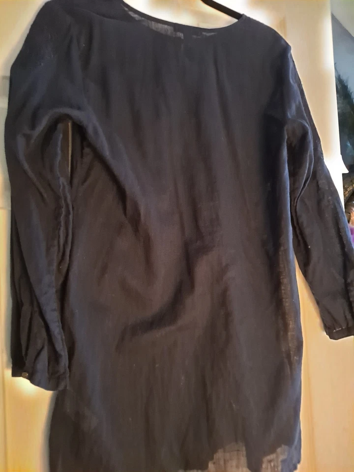 Túnica de lino para mujer J Crew talla extra pequeña azul bordada Henley transparente Foto 4 de 4