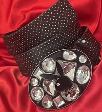 Playboy Large Bling Stones Black Enamel Bunny Silver Glitter Belt Belt Buckle