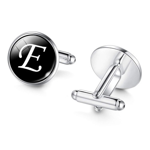 Mens initial letter silver alphabet cufflink cuff link wedding formal business - Picture 7 of 28