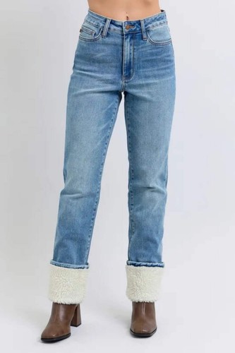 Judy Blue High Waist Shearling Cuff Straight