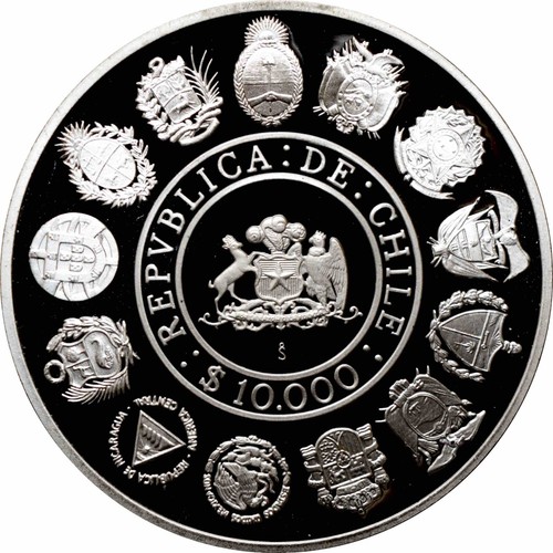 Chile 10000 pesos 1991, PROOF, "500th Anniversary - Discovery of America" silver - Picture 2 of 2