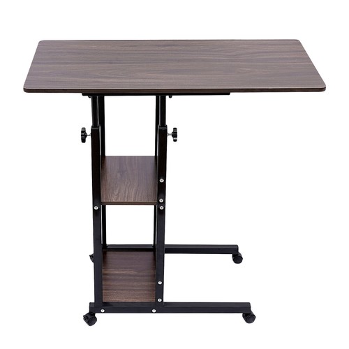 Brown C-Shaped Side Table Adjustable with 4 Wheels Height Adjustable C Table - Picture 12 of 17